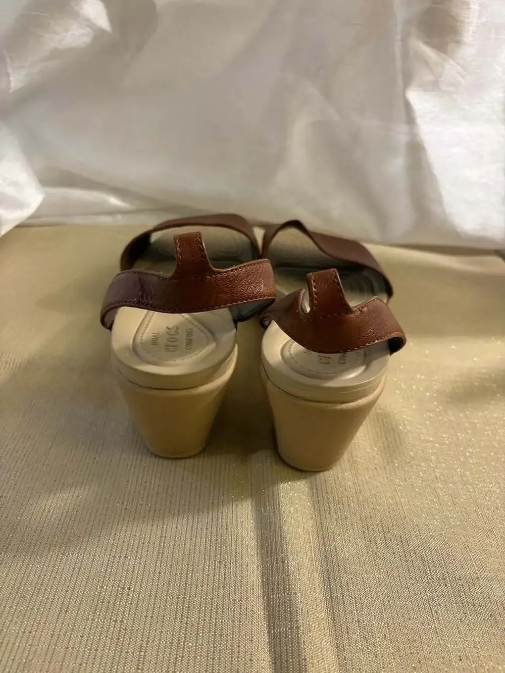 Crocs Brown Leather Slingback Wedge Sandals
